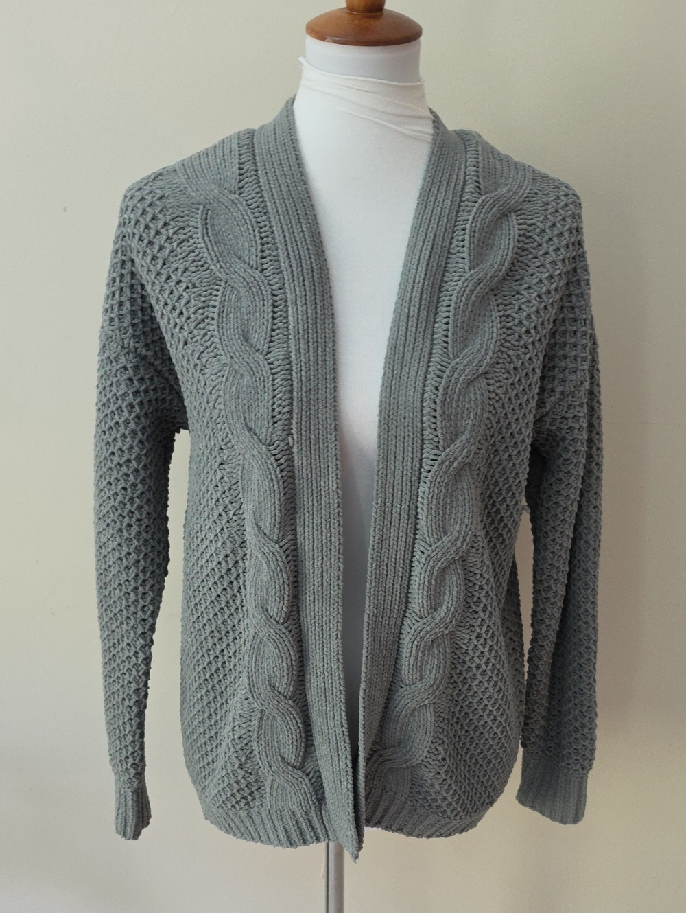 Hollister Open-Front Cable Knit Cardigan Sweater - Gray